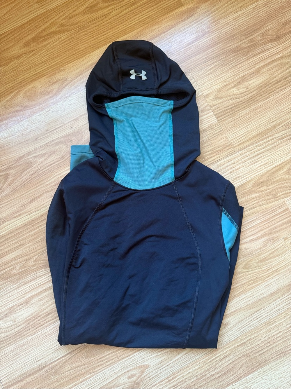 Under Armour ColdGear Reactor Run Balaclava Blue & Teal Pullover Hoodie - Small